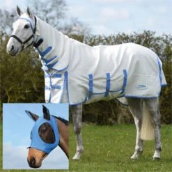 2022 Weatherbeeta Sweet Itch Shield Combo Neck Fly Rug With FREE Fly Mask Bundle WFRFM4 - Blue / White