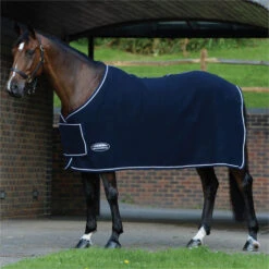 2022 Weatherbeeta Wool Show Sheet With Chest Panel Standard Neck Fleece Rug 10115800 - Navy / White