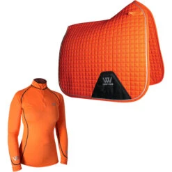 2022 Woof Wear Womens Performance Riding Shirt & Dressage Saddle Cloth Bundle - Orange Colour Orange