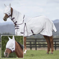 2023 Weatherbeeta Comfitec Essential Fly Rug With FREE Fly Mask WFRFM2 - Grey / White / Maroon