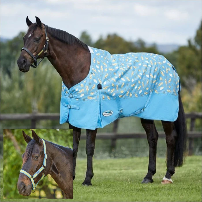 2023 Weatherbeeta Comfitec Essential Standard Neck Lite Turnout With FREE Headcollar - Seahorse Print 1 2023 Weatherbeeta Comfitec Essential Standard Neck Lite Turnout With FREE Headcollar - Seahorse Print