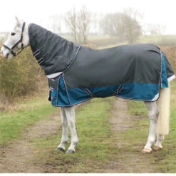 Hy Equestrian DefenceX 50 Detach-A-Neck Rug - Grey / Teal