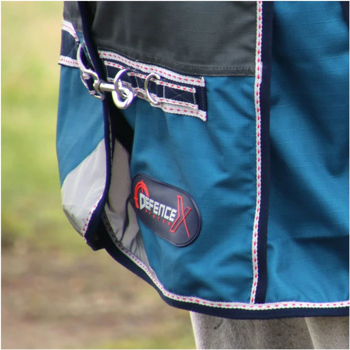 Hy Equestrian DefenceX 50 Detach-A-Neck Rug - Grey / Teal 2 Hy Equestrian DefenceX 50 Detach-A-Neck Rug - Grey / Teal - Image 2