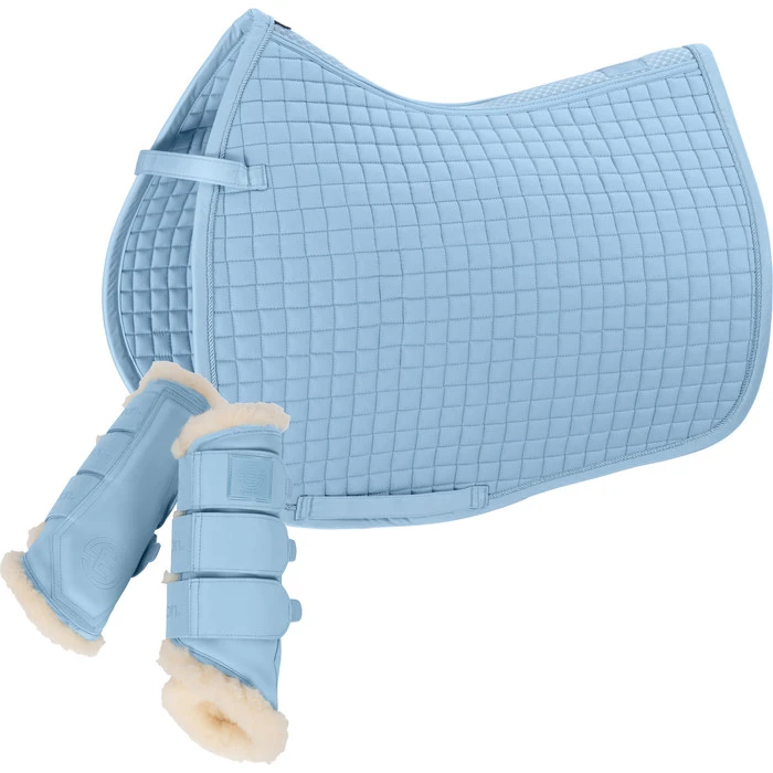 2023 Eskadron Cotton Compact Saddle Pad & Softslate Evo-Wool Brushing Boots Bundle 222087555087 - Light Blue Colour Light Blue 1 2023 Eskadron Cotton Compact Saddle Pad & Softslate Evo-Wool Brushing Boots Bundle 222087555087 - Light Blue Colour Light Blue